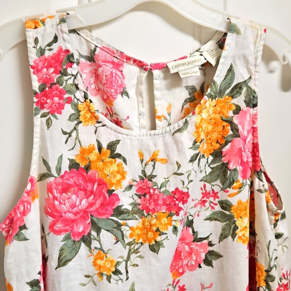 Cynthia Rowley 100% Linen Floral A-line Dress With Pockets Garden Girl - Picture 2 of 4